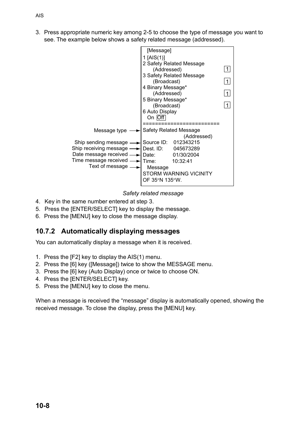 2 automatically displaying messages | Furuno RP180 User Manual | Page 71 / 100