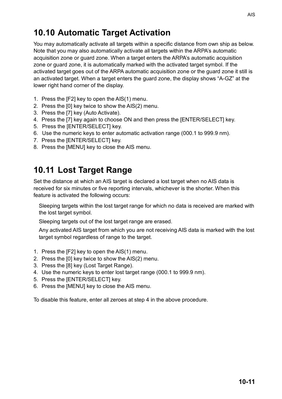 10 automatic target activation, 11 lost target range | Furuno RP180 User Manual | Page 74 / 100