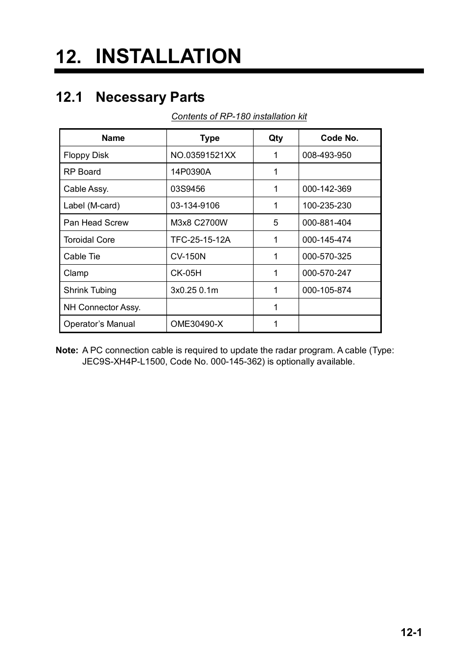 Installation, 1 necessary parts | Furuno RP180 User Manual | Page 82 / 100