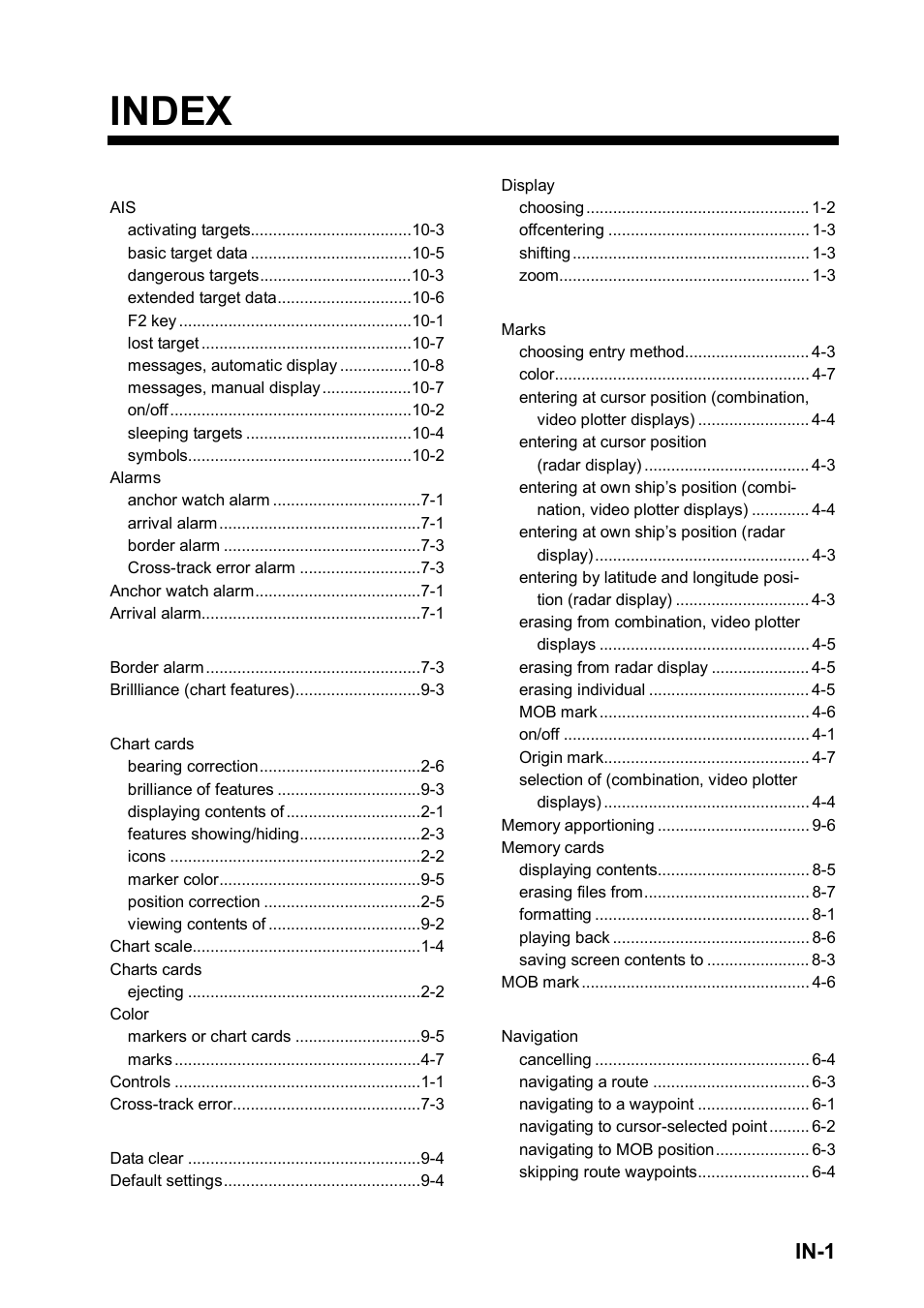 Index, In-1 | Furuno RP180 User Manual | Page 99 / 100