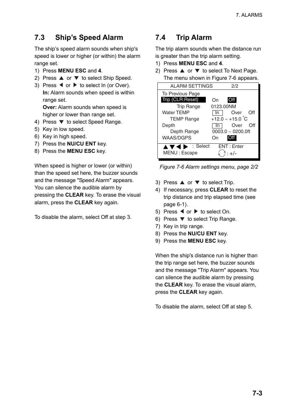 3 ship’s speed alarm, 4 trip alarm | Furuno GPS NAVIGATOR GP-150 User Manual | Page 47 / 103