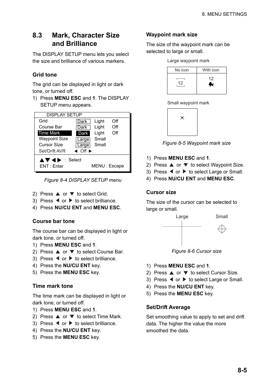 3 mark, character size and brilliance | Furuno GPS NAVIGATOR GP-150 User Manual | Page 53 / 103