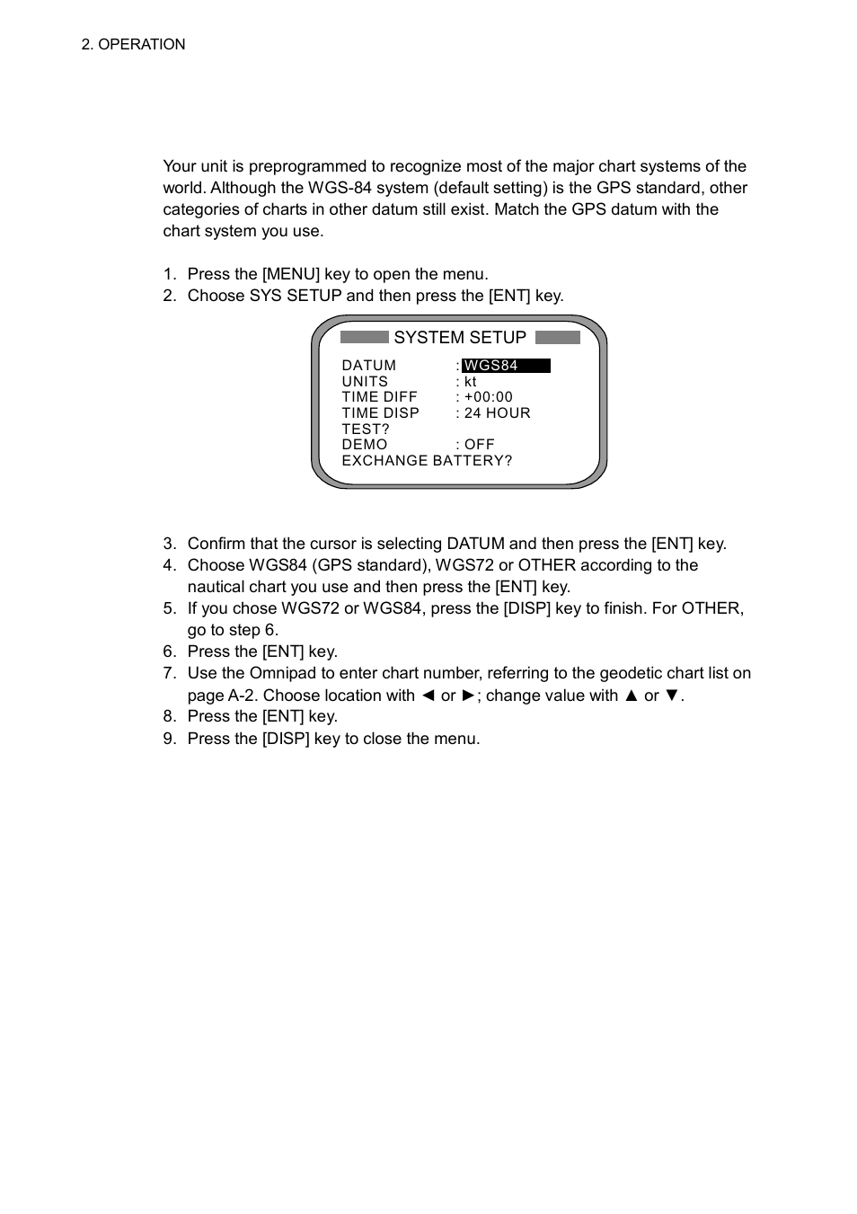 9 system setup, 1 geodetic data | Furuno SC-110 User Manual | Page 42 / 93