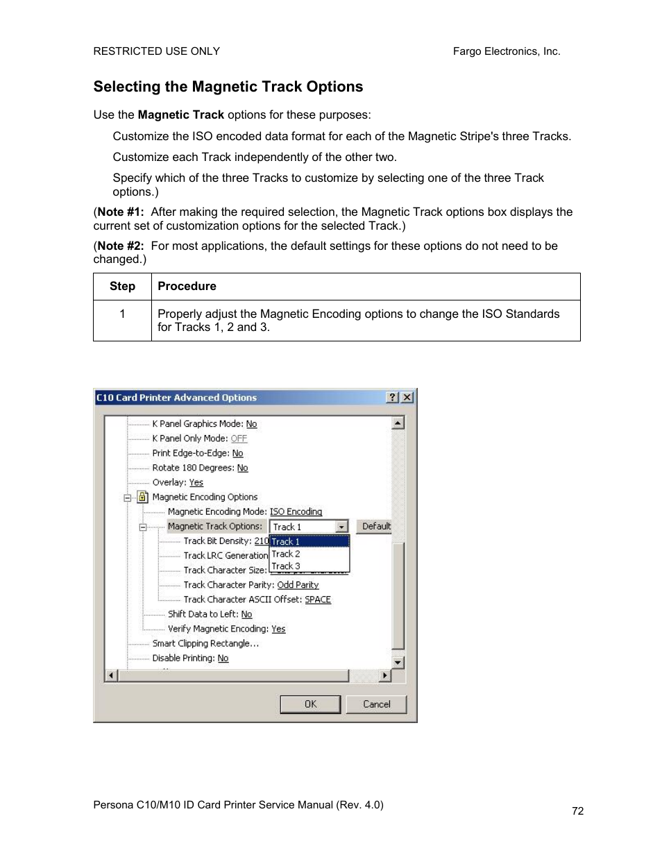 Selecting the magnetic track options | FARGO electronic PERSONA C10 User Manual | Page 72 / 178