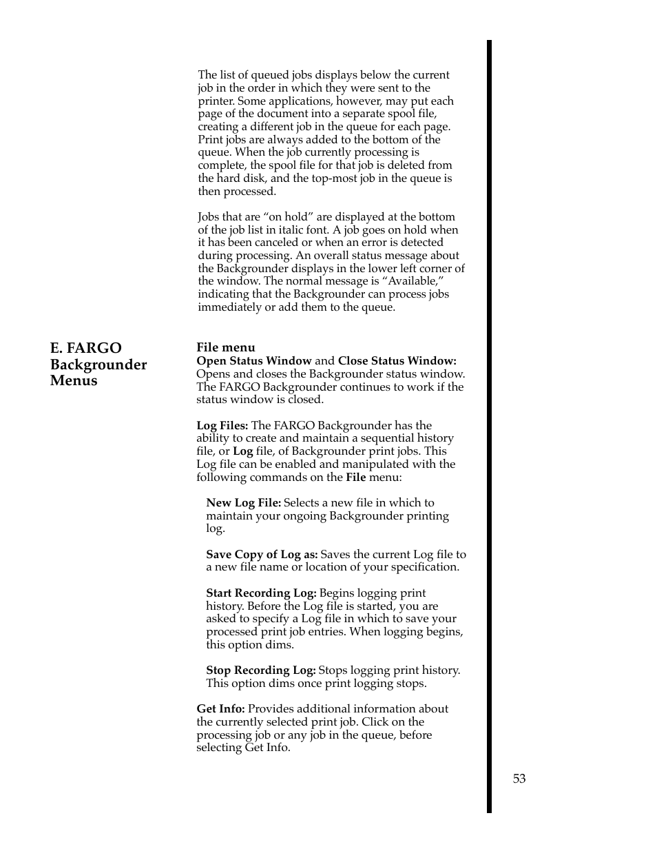 E. fargo backgrounder menus | FARGO electronic 76503 User Manual | Page 55 / 95