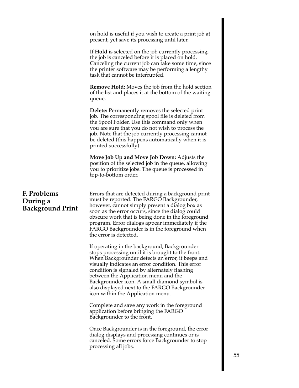 F. problems during a background print | FARGO electronic 76503 User Manual | Page 57 / 95