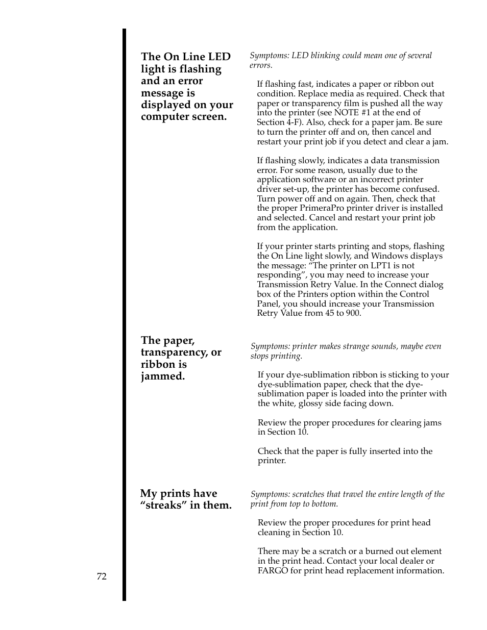 The paper, transparency, or ribbon is jammed | FARGO electronic 76503 User Manual | Page 74 / 95