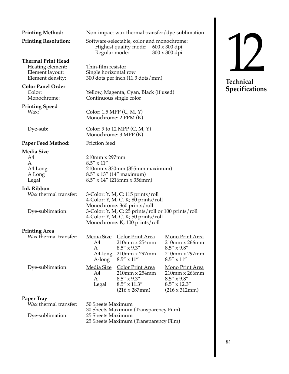 Technical specifications | FARGO electronic 76503 User Manual | Page 83 / 95