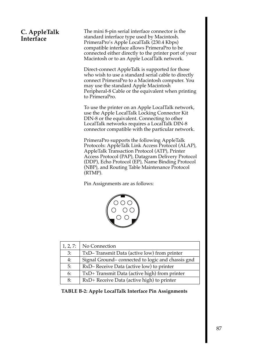 C. appletalk interface | FARGO electronic 76503 User Manual | Page 89 / 95
