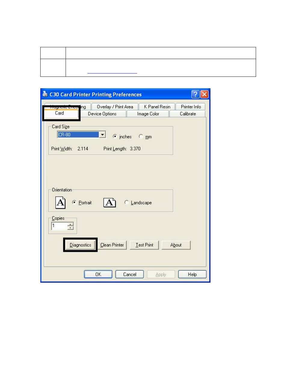 Using the diagnostics button under the card tab -9, Using the diagnostics button under the card tab | FARGO electronic C30 User Manual | Page 116 / 298