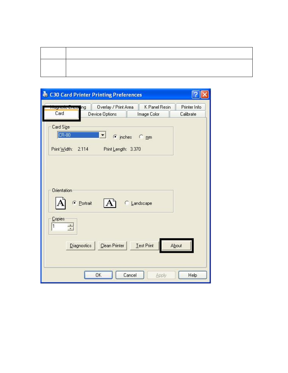 Using the about button -13, Using the device options tab (c30), Using the about button | FARGO electronic C30 User Manual | Page 120 / 298