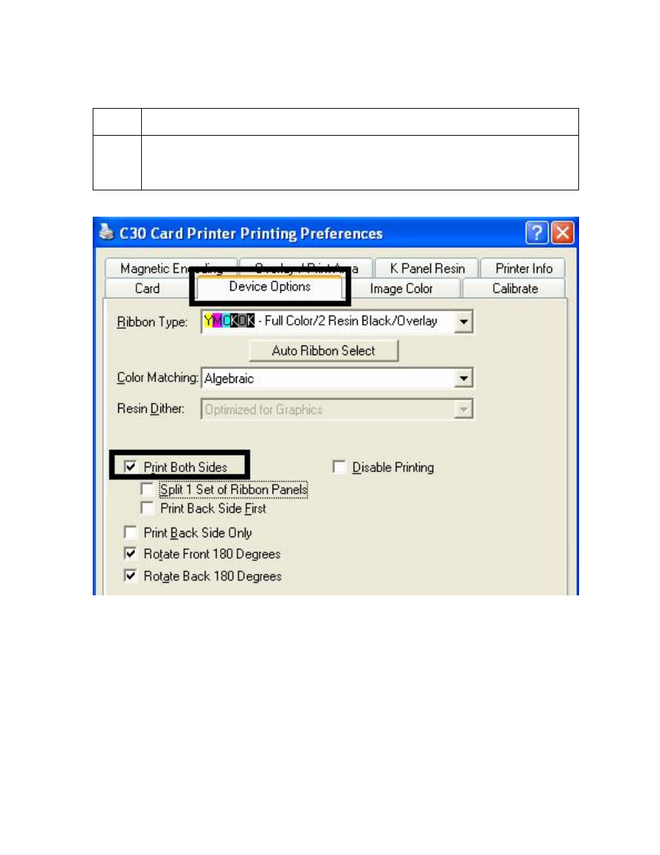 Enabling the frontside and backside options -52, Enabling the frontside and backside options | FARGO electronic C30 User Manual | Page 159 / 298