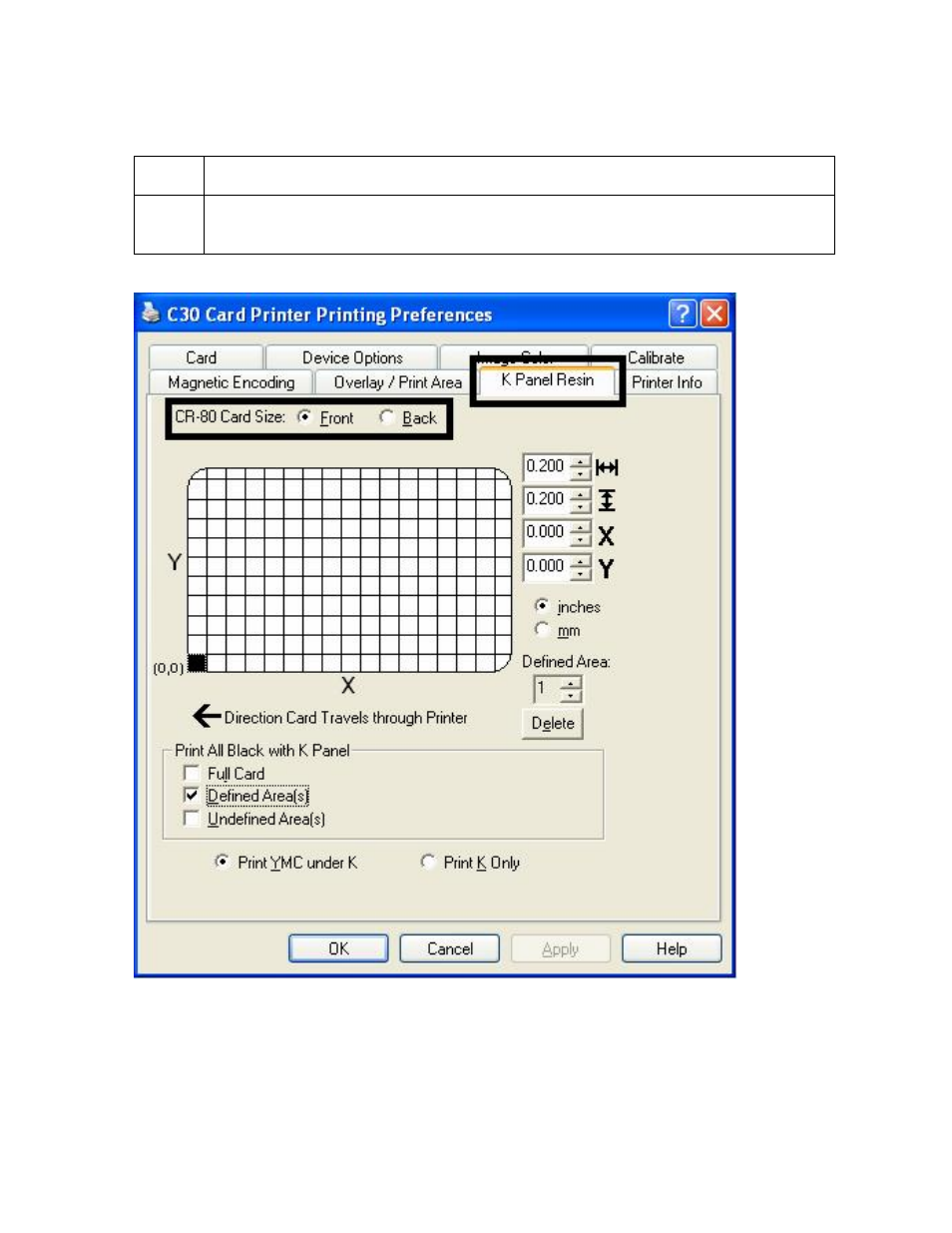 Enabling the frontside option (k panel resin) -75, Enabling the frontside option (k panel resin) | FARGO electronic C30 User Manual | Page 182 / 298