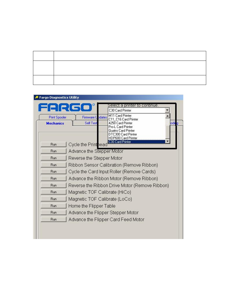 Using the diagnostic tool utility, Using the diagnostic tool utility -2, Selecting from the printer selection menu -2 | Selecting from the printer selection menu | FARGO electronic C30 User Manual | Page 224 / 298
