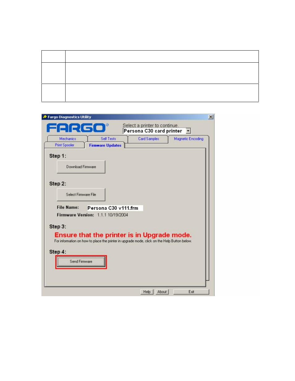 Sending the firmware file, Sending the firmware file -19 | FARGO electronic C30 User Manual | Page 269 / 298