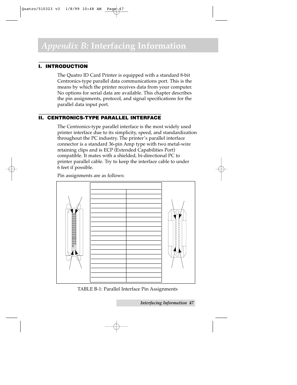 Appendix b: interfacing information | FARGO electronic Quatro ID Card Printer User Manual | Page 51 / 56