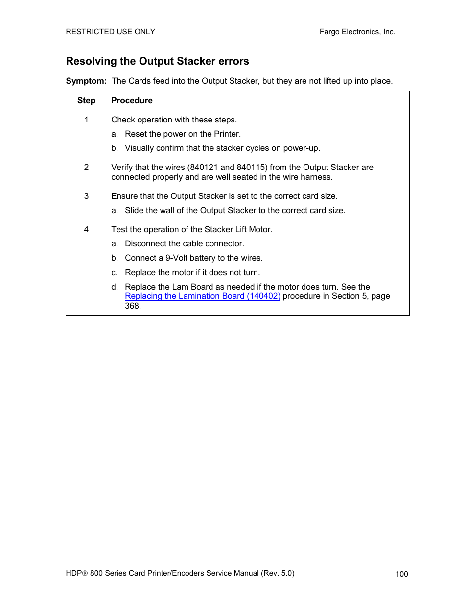 Resolving the output stacker errors | FARGO electronic HDP820 User Manual | Page 114 / 370