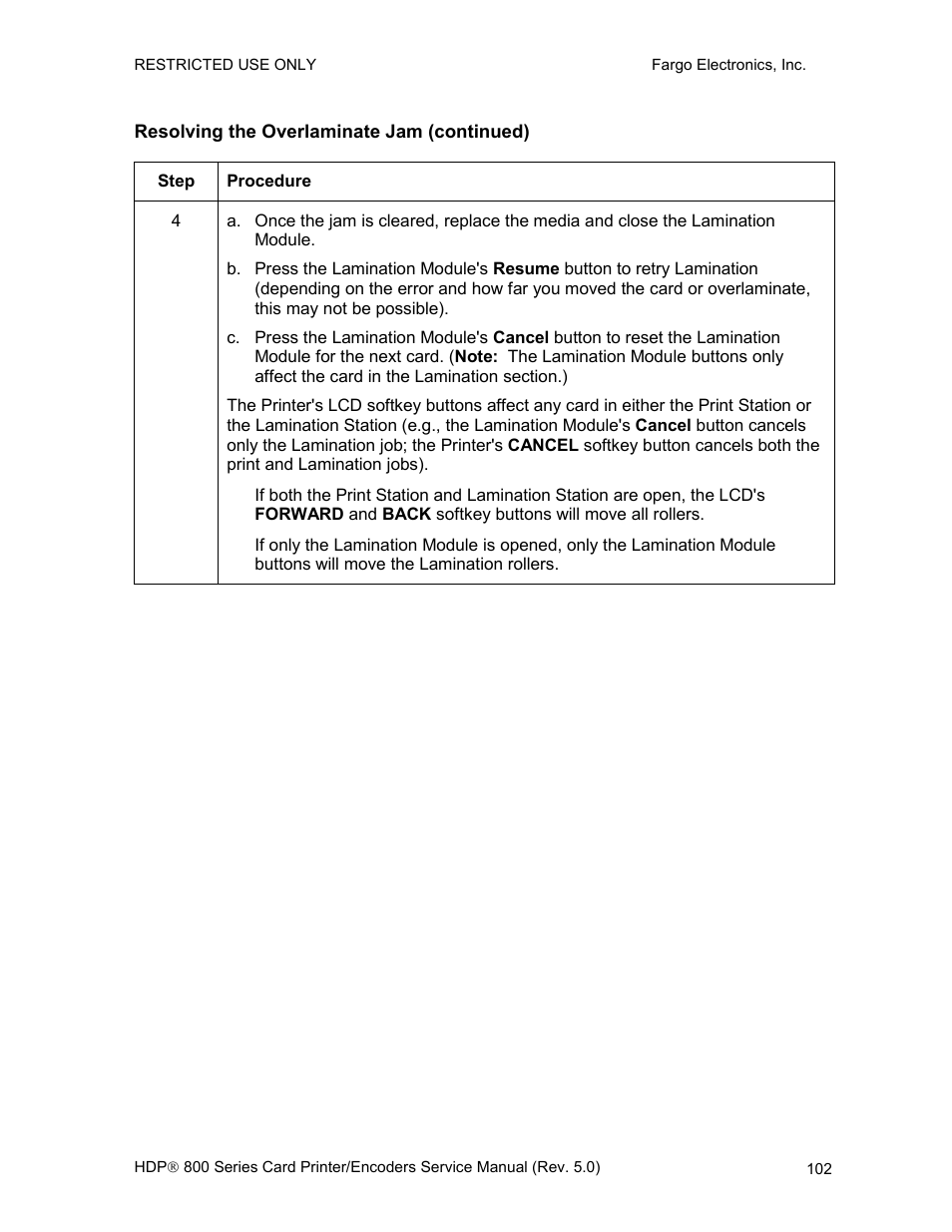 Resolving the overlaminate jam (continued), Resolving the card, Feeding problem | FARGO electronic HDP820 User Manual | Page 116 / 370