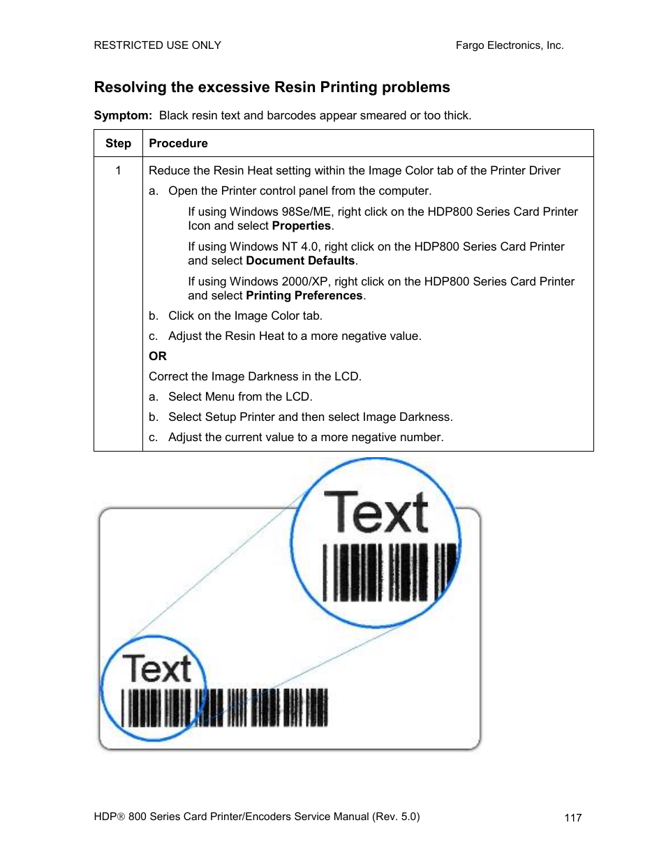 Resolving the excessive resin printing problems | FARGO electronic HDP820 User Manual | Page 131 / 370