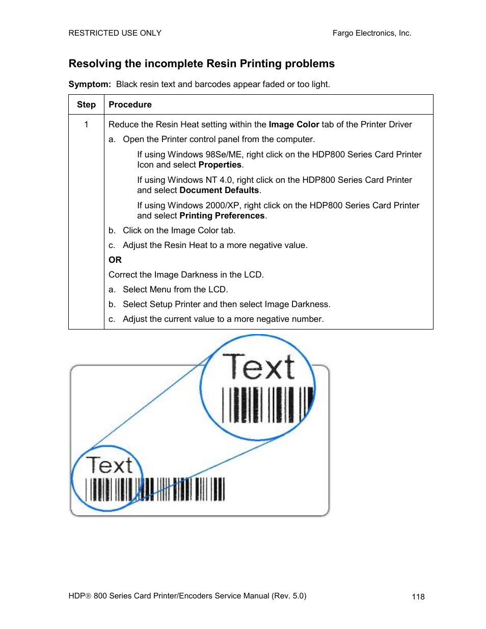 Resolving the incomplete resin printing problems | FARGO electronic HDP820 User Manual | Page 132 / 370