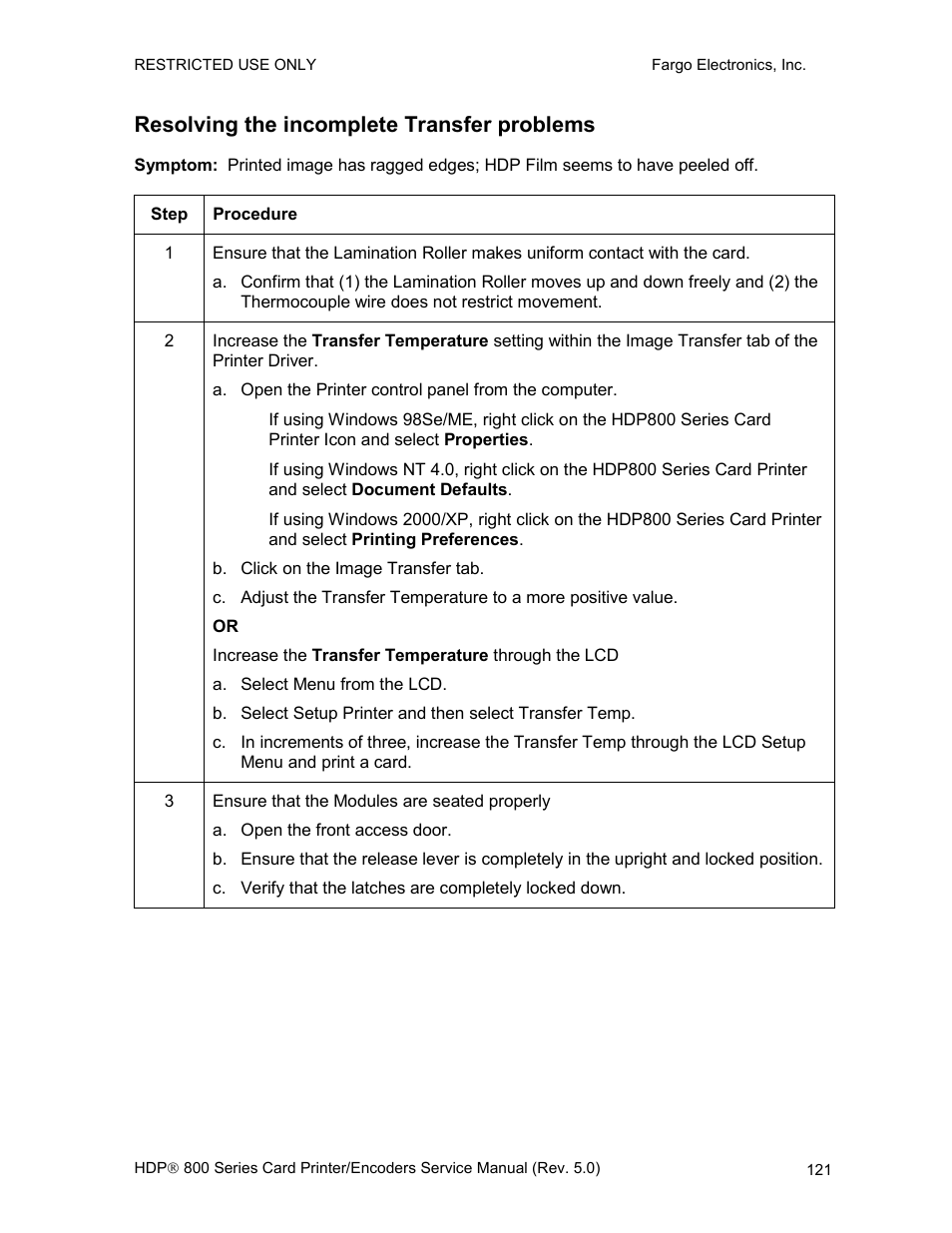 Resolving the incomplete transfer problems | FARGO electronic HDP820 User Manual | Page 135 / 370