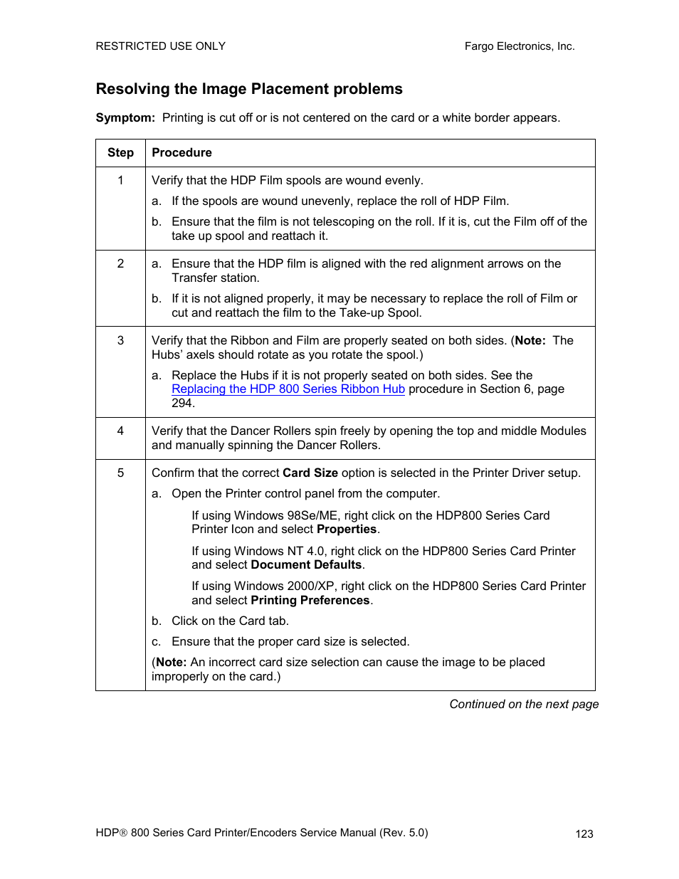 Resolving the image placement problems | FARGO electronic HDP820 User Manual | Page 137 / 370