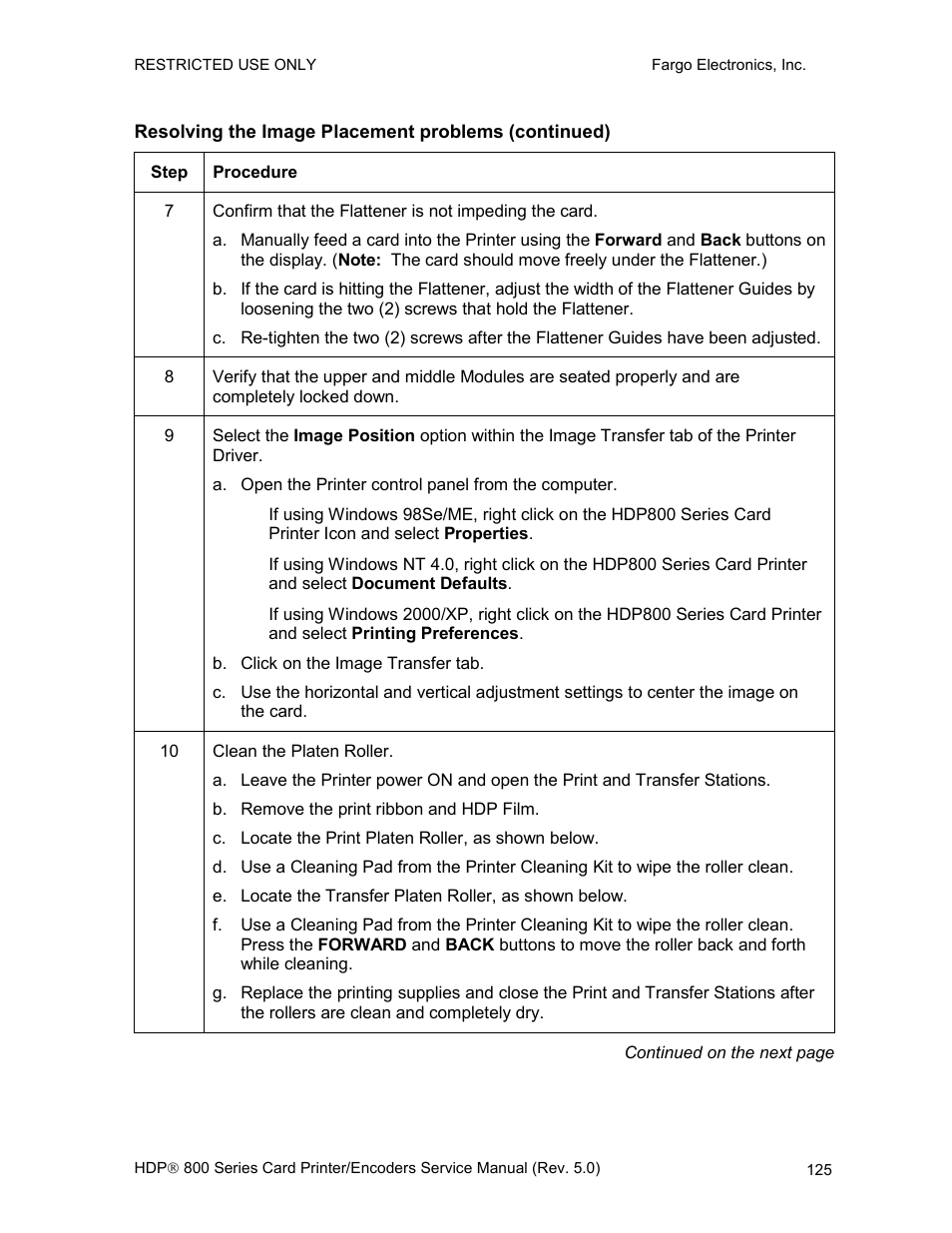 Resolving the image placement problems (continued) | FARGO electronic HDP820 User Manual | Page 139 / 370