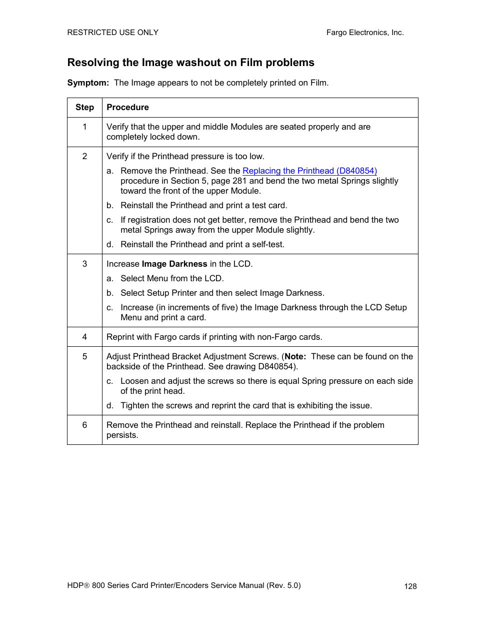 Resolving the image washout on film problems | FARGO electronic HDP820 User Manual | Page 142 / 370