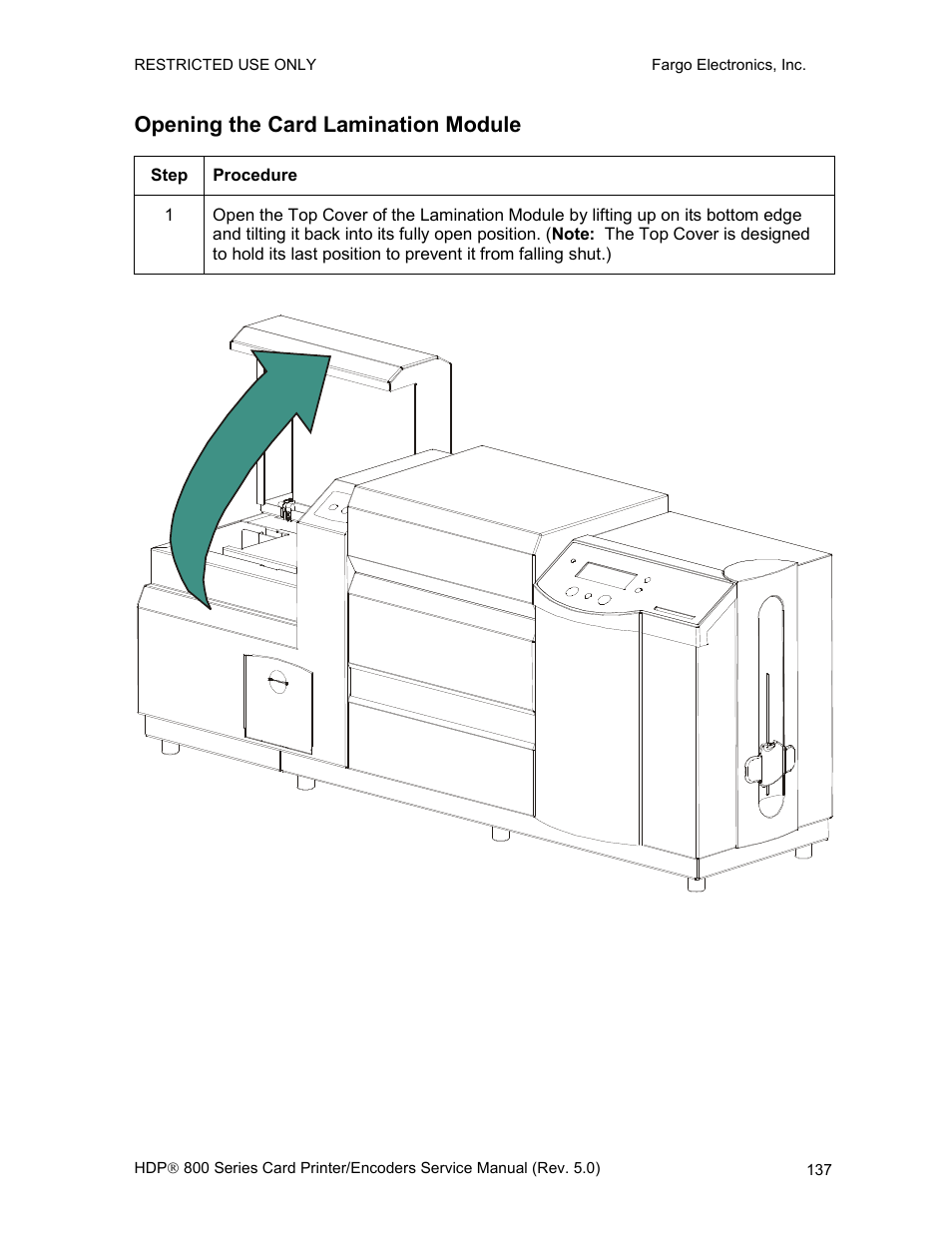 Opening the card lamination module | FARGO electronic HDP820 User Manual | Page 151 / 370