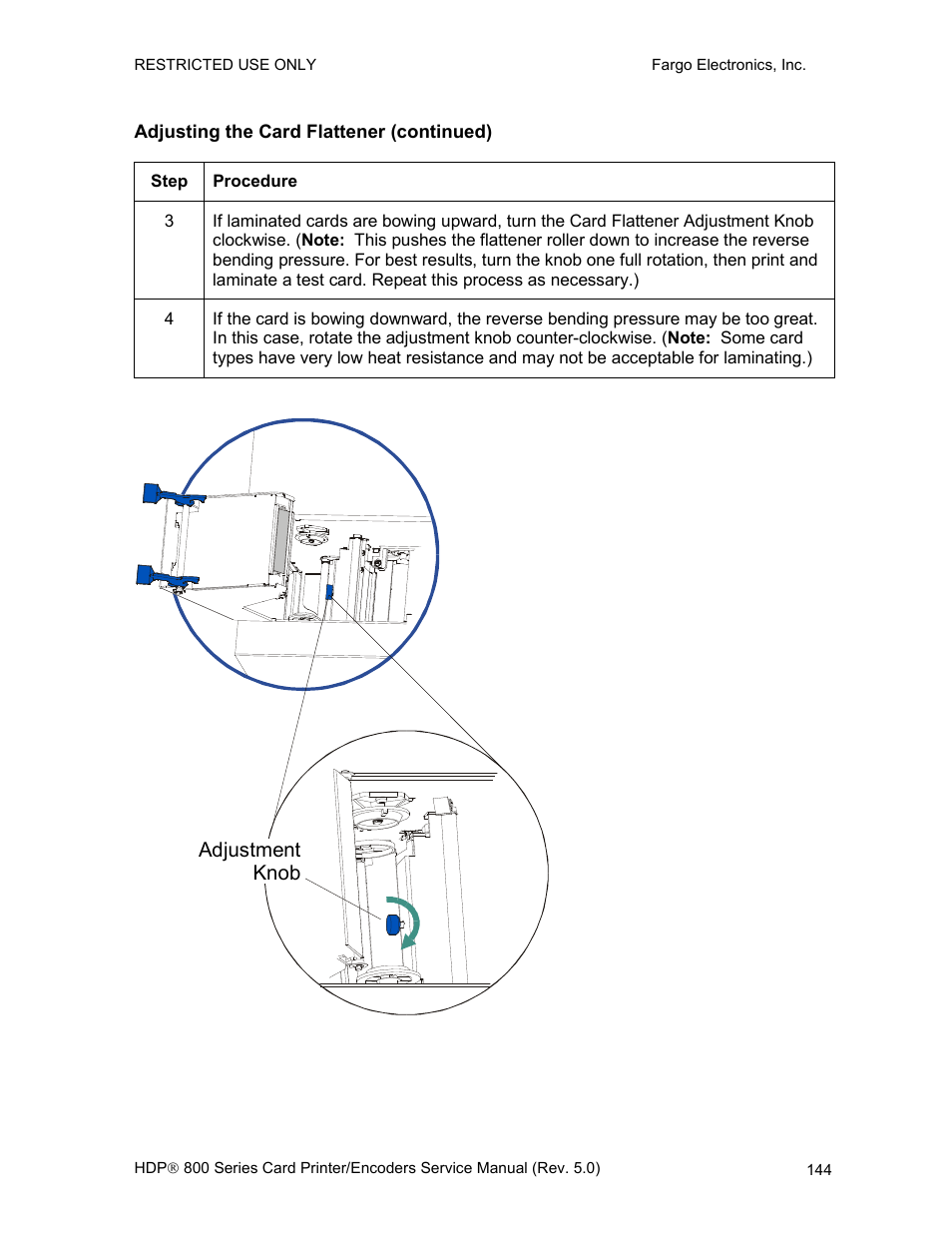Adjusting the card flattener (continued) | FARGO electronic HDP820 User Manual | Page 158 / 370