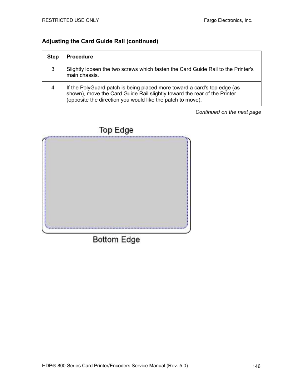 Adjusting the card guide rail (continued) | FARGO electronic HDP820 User Manual | Page 160 / 370