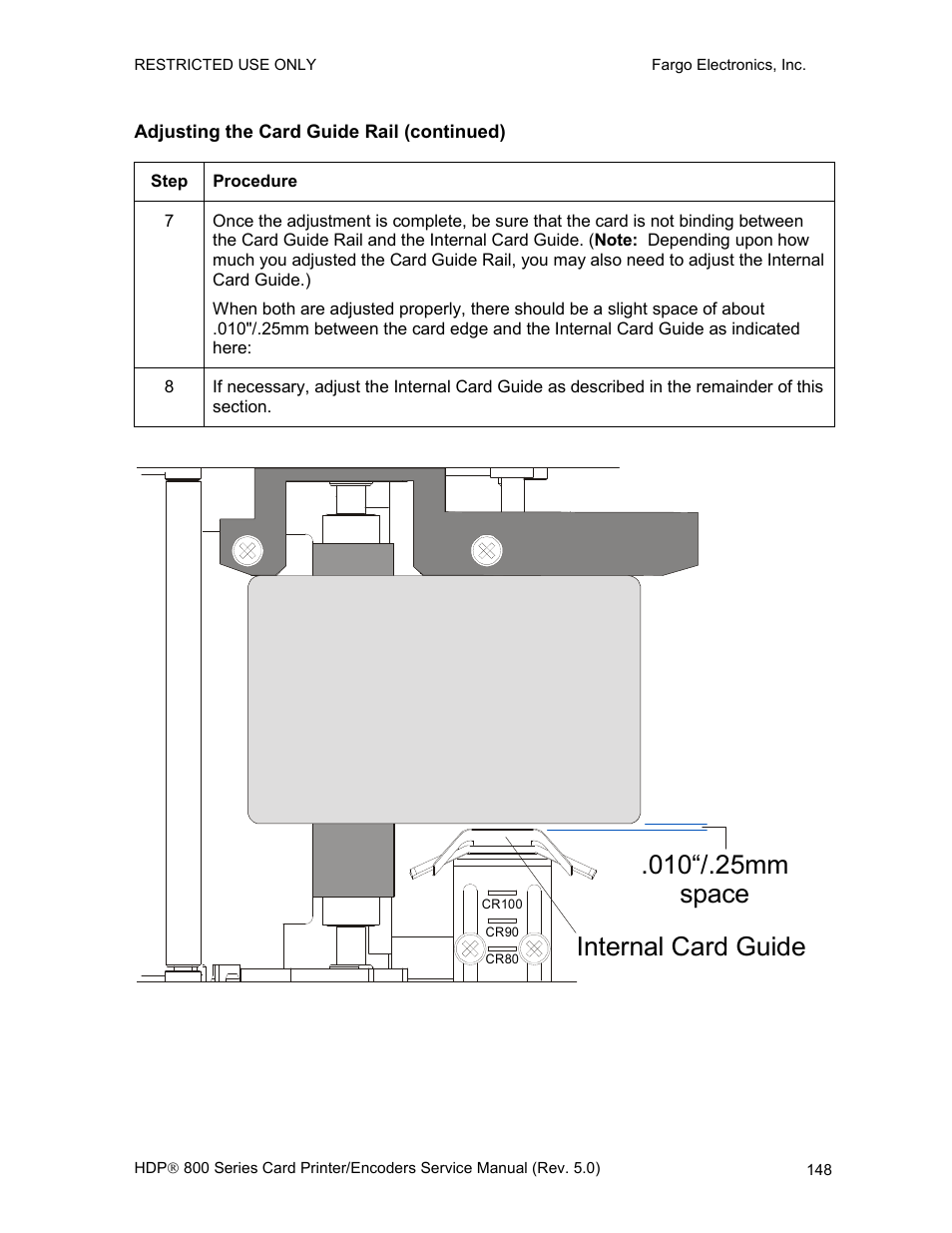 Adjusting the card guide rail (continued) | FARGO electronic HDP820 User Manual | Page 162 / 370