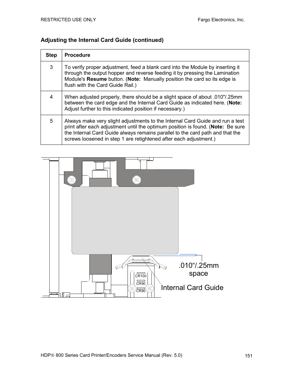 Adjusting the internal card guide (continued) | FARGO electronic HDP820 User Manual | Page 165 / 370