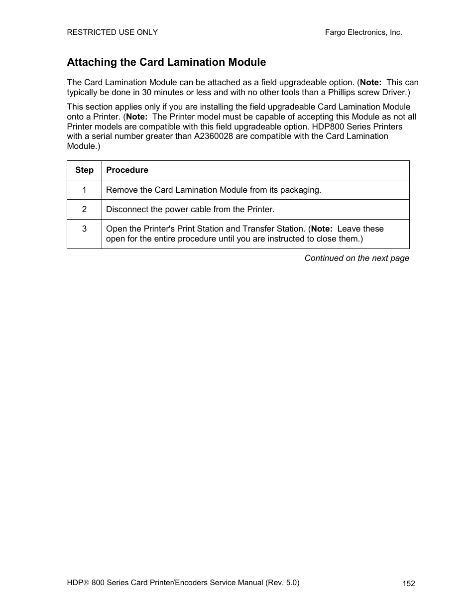 Attaching the card lamination module | FARGO electronic HDP820 User Manual | Page 166 / 370
