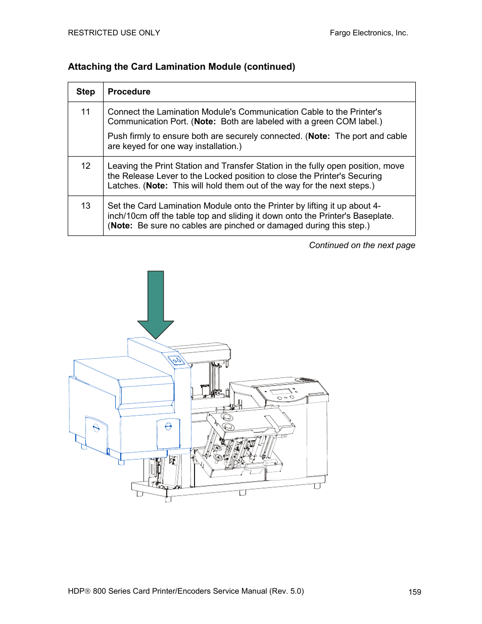 Attaching the card lamination module (continued) | FARGO electronic HDP820 User Manual | Page 173 / 370