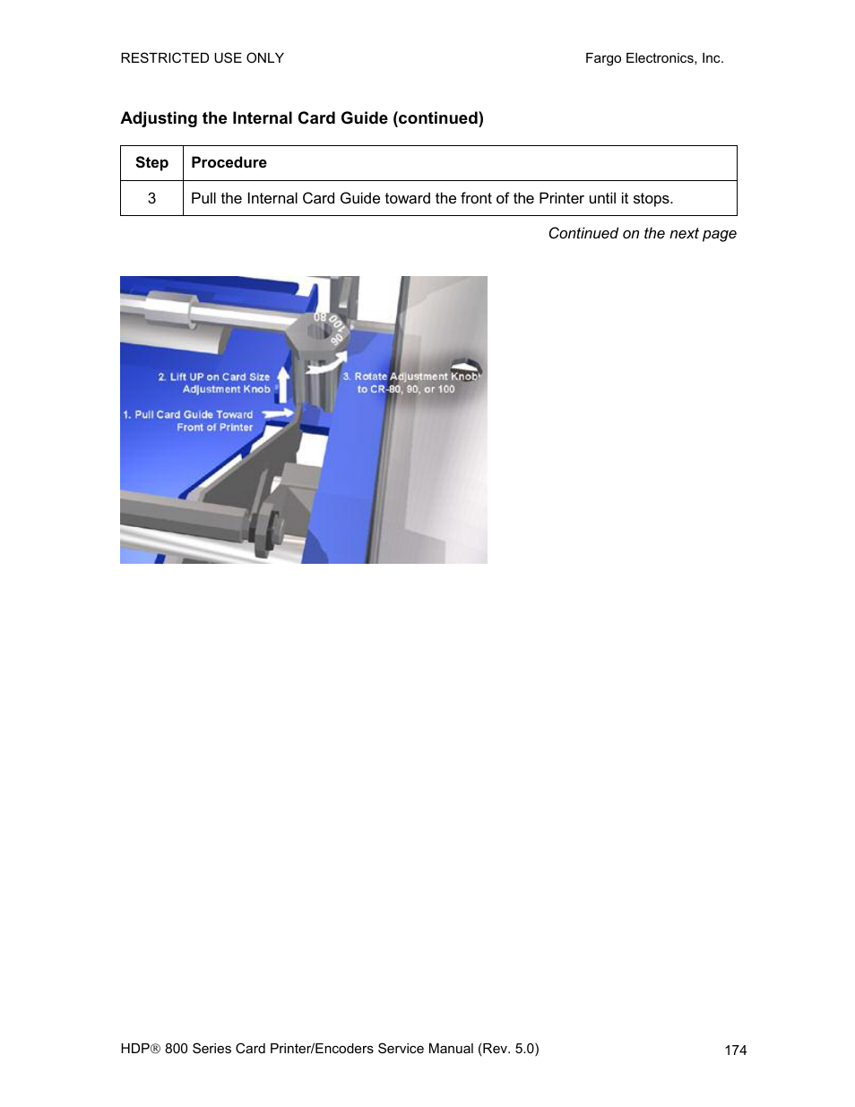 Adjusting the internal card guide (continued) | FARGO electronic HDP820 User Manual | Page 188 / 370