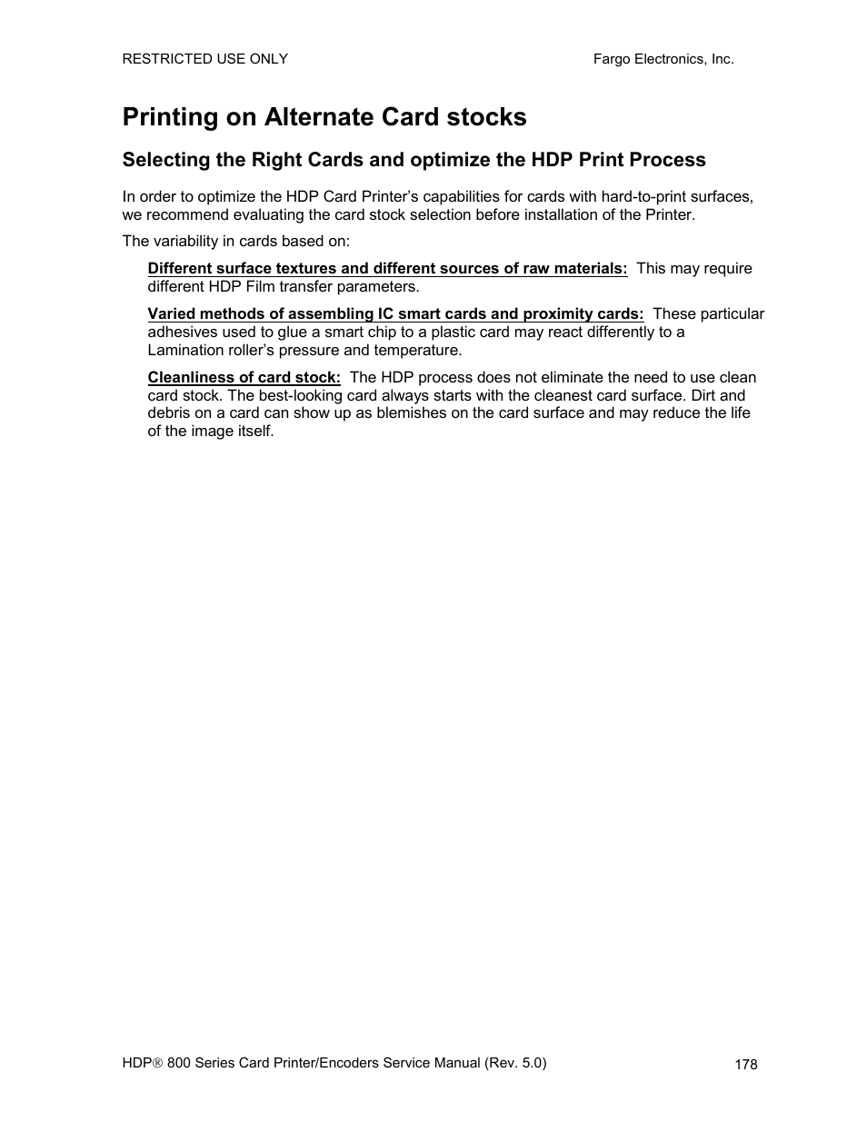 Printing on alternate card stocks | FARGO electronic HDP820 User Manual | Page 192 / 370