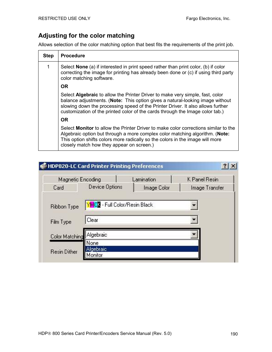 Adjusting for the color matching | FARGO electronic HDP820 User Manual | Page 204 / 370