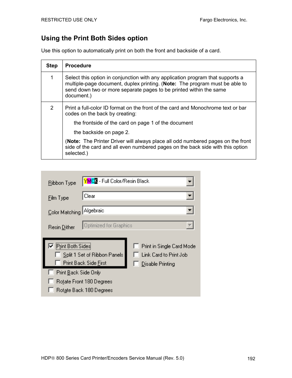 Using the print both sides option | FARGO electronic HDP820 User Manual | Page 206 / 370