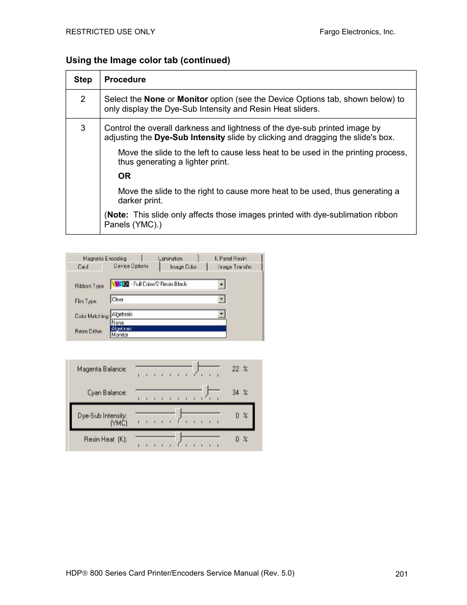 Using the image color tab (continued) | FARGO electronic HDP820 User Manual | Page 215 / 370