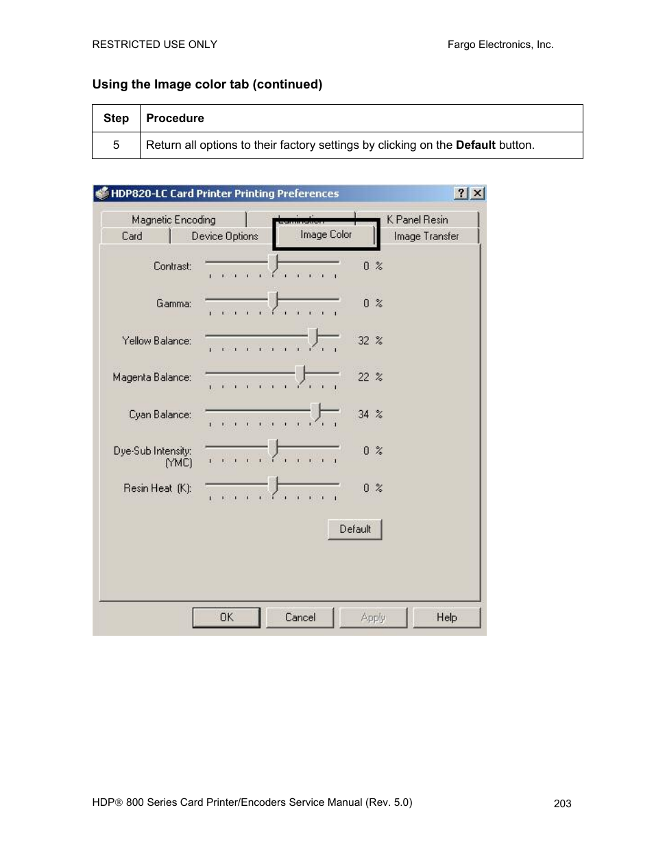 Using the image color tab (continued) | FARGO electronic HDP820 User Manual | Page 217 / 370