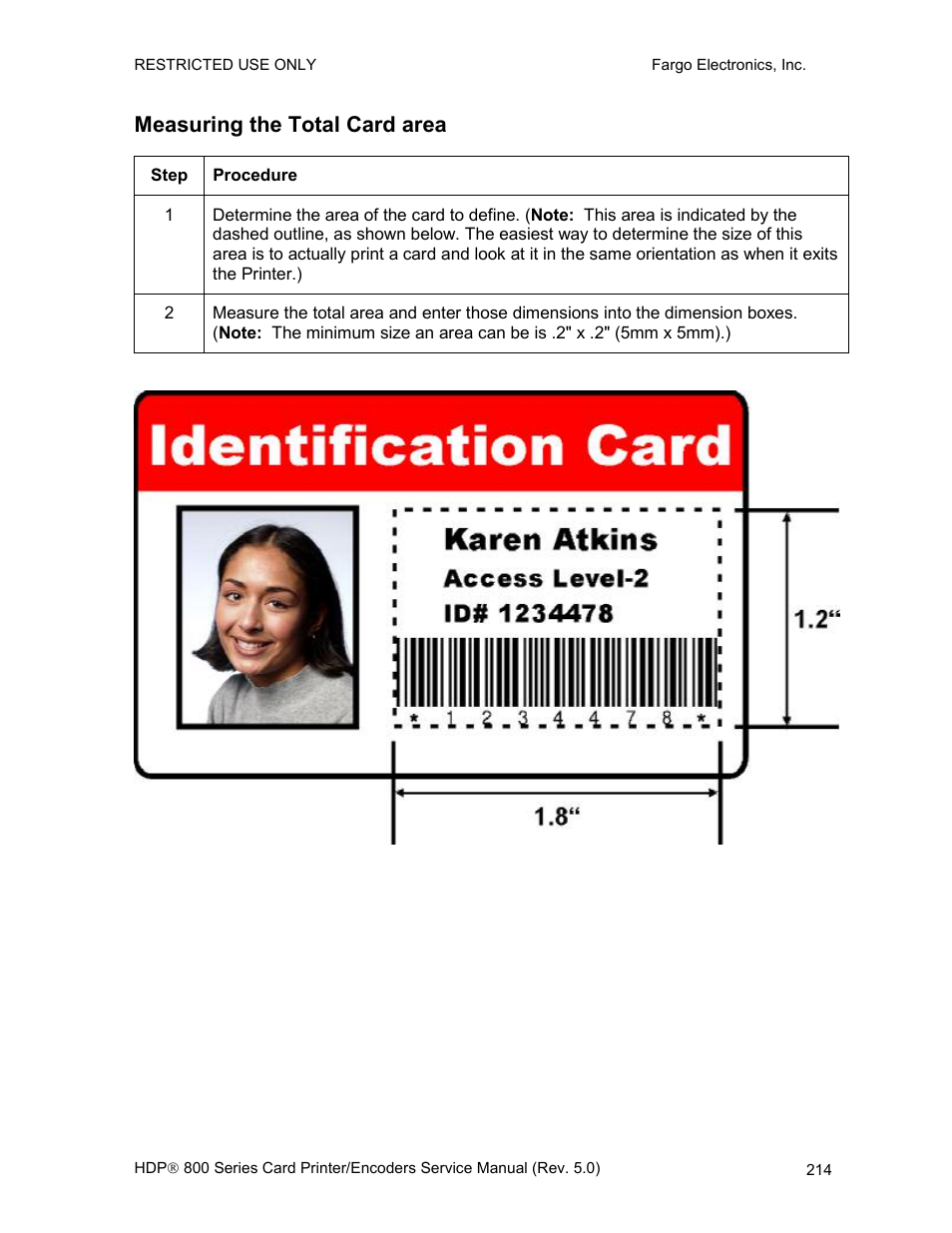 Measuring the total card area | FARGO electronic HDP820 User Manual | Page 228 / 370