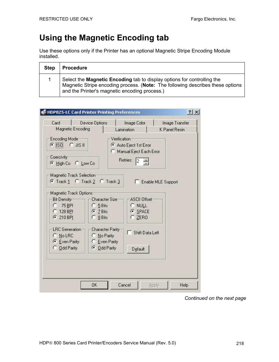 Using the magnetic encoding tab | FARGO electronic HDP820 User Manual | Page 232 / 370