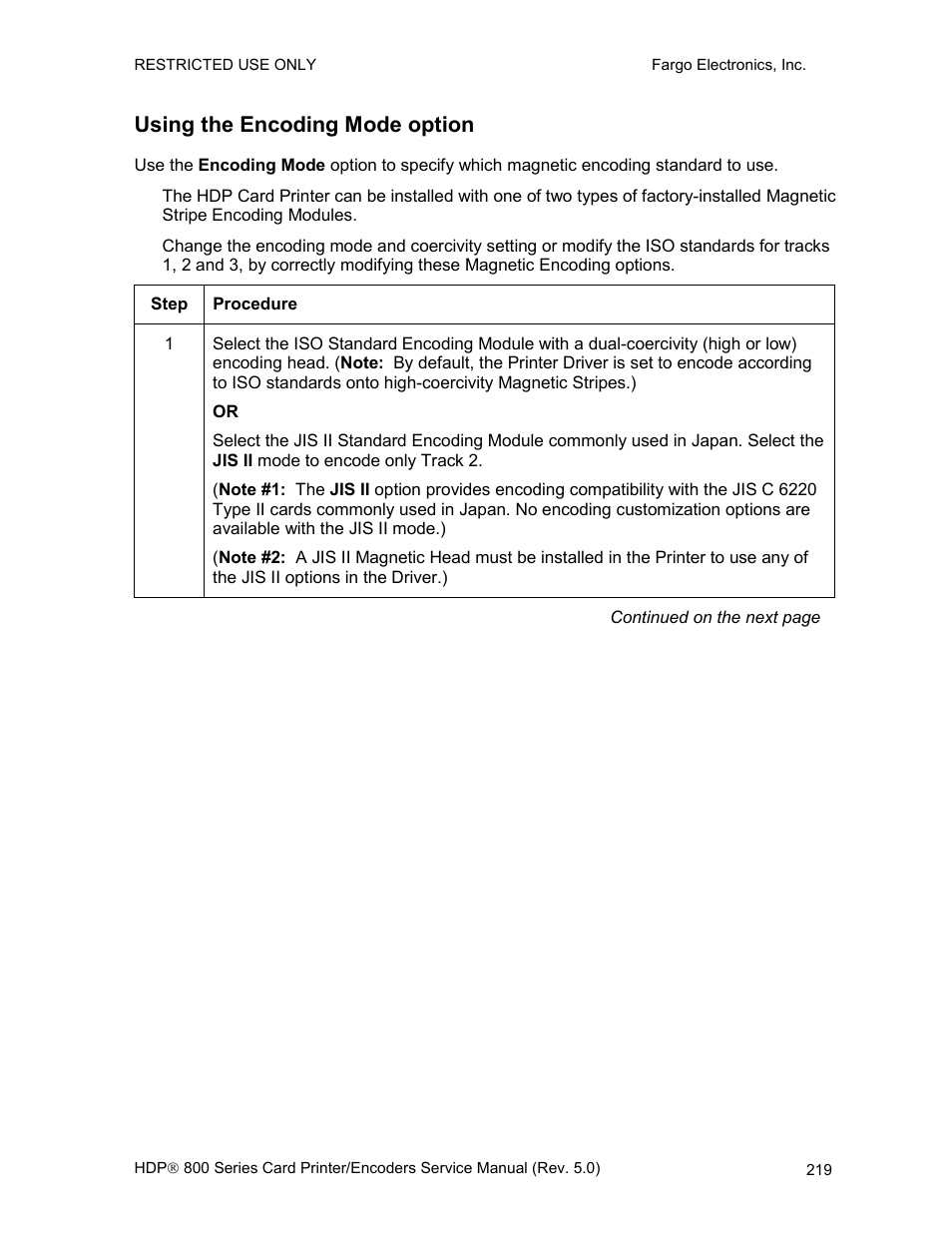 Using the encoding mode option | FARGO electronic HDP820 User Manual | Page 233 / 370