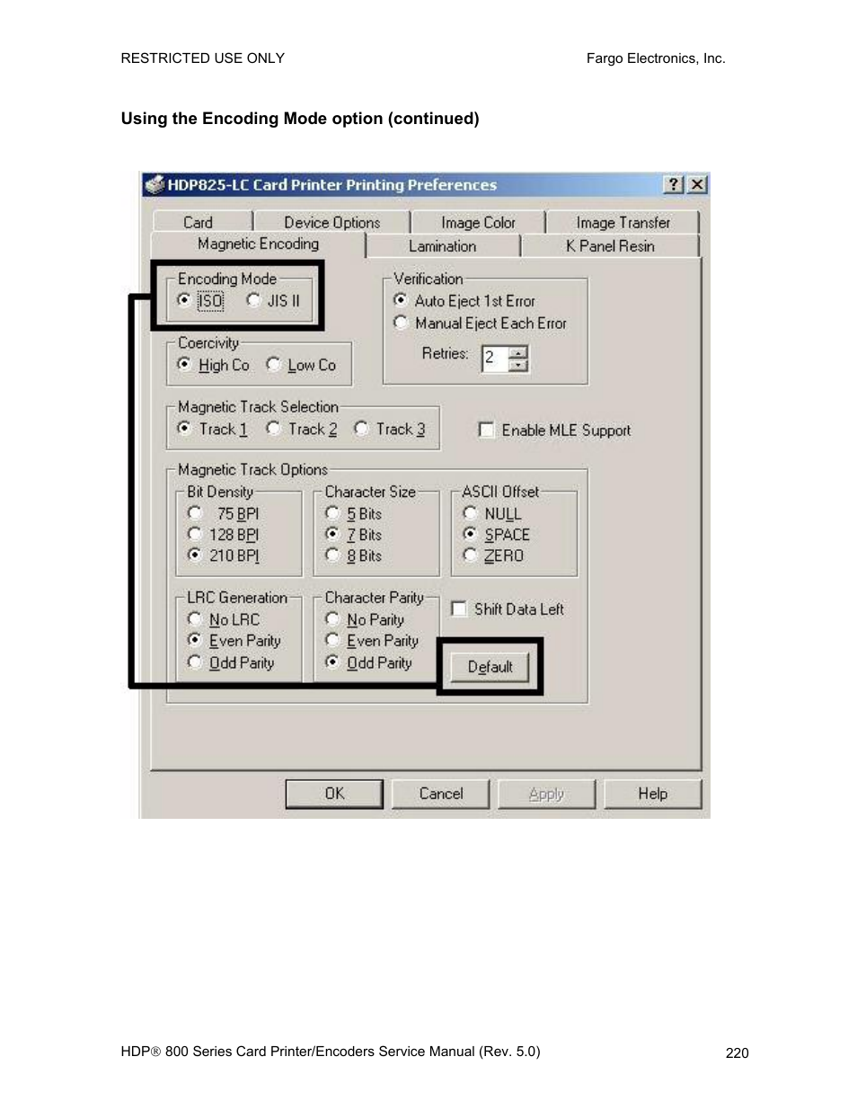 Using the encoding mode option (continued) | FARGO electronic HDP820 User Manual | Page 234 / 370