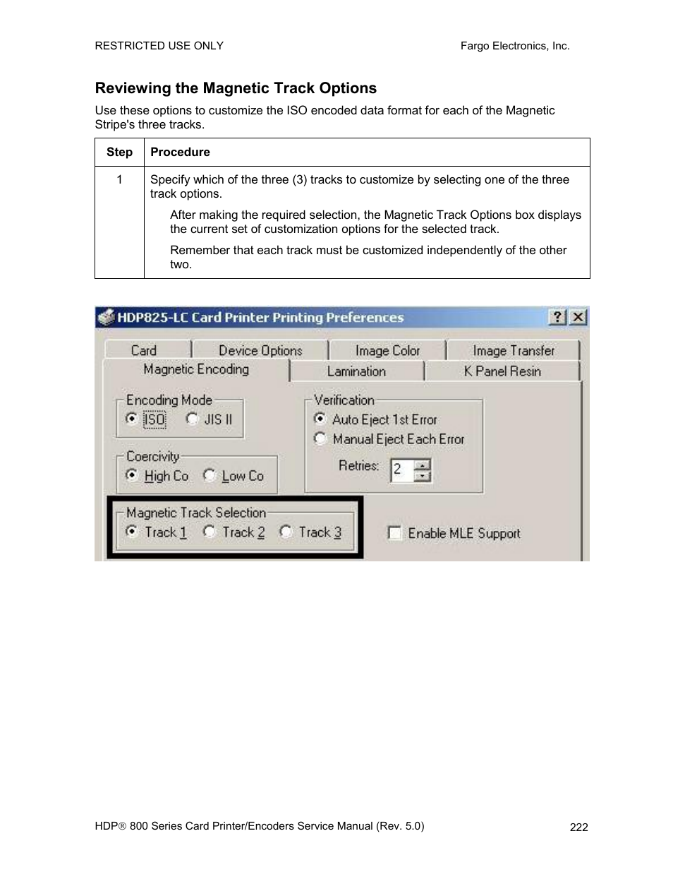 Reviewing the magnetic track options | FARGO electronic HDP820 User Manual | Page 236 / 370