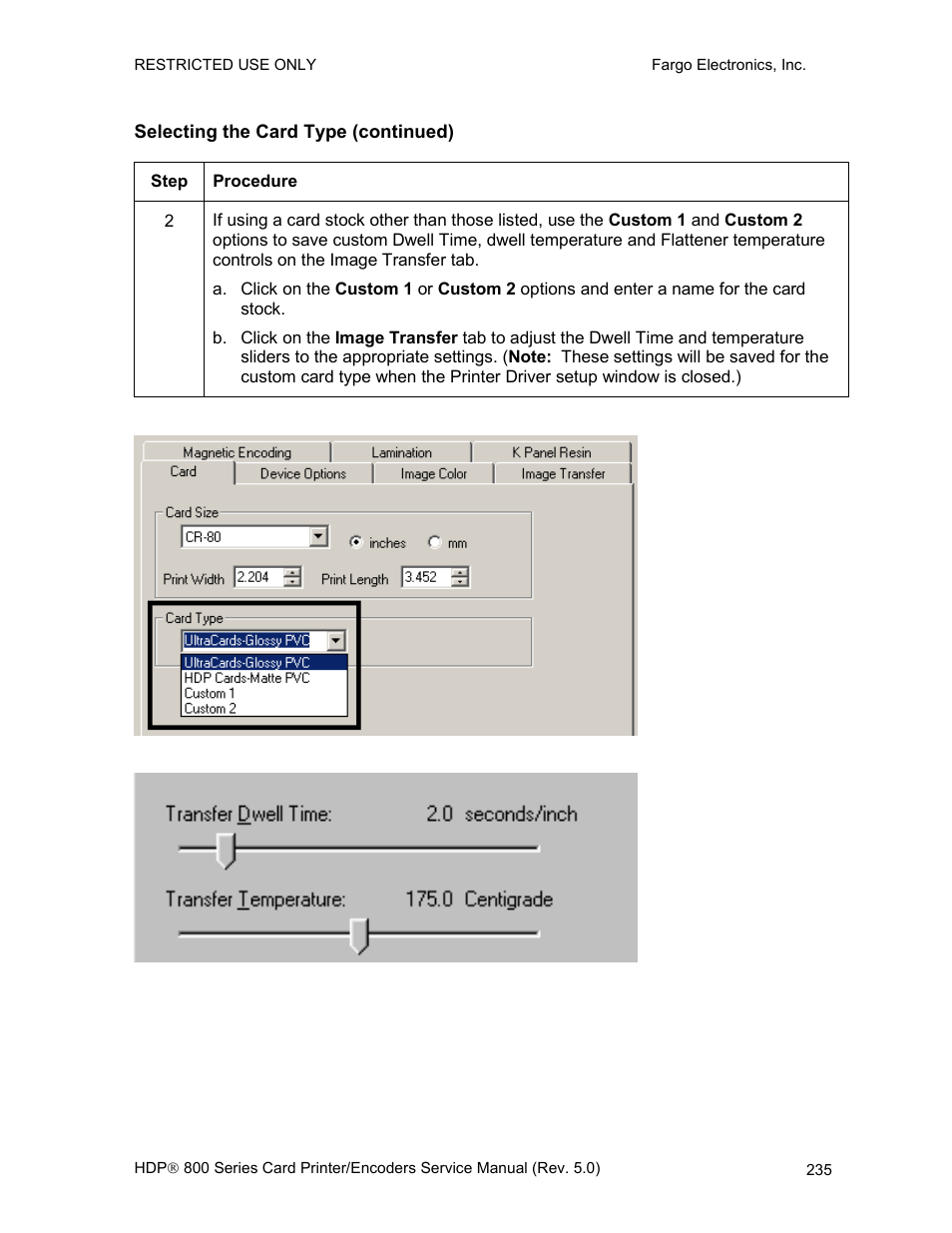 Selecting the card type (continued) | FARGO electronic HDP820 User Manual | Page 249 / 370