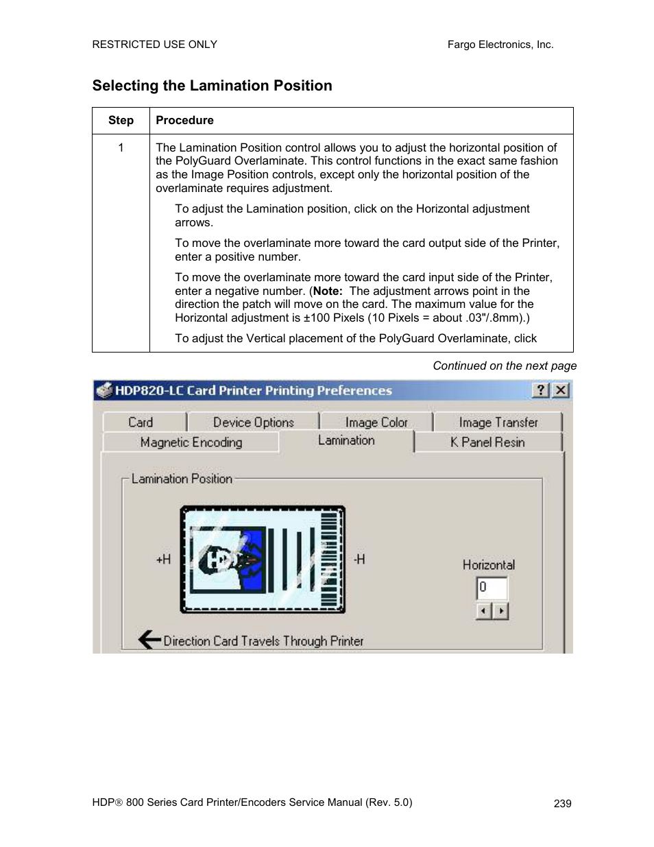 Selecting the lamination position | FARGO electronic HDP820 User Manual | Page 253 / 370