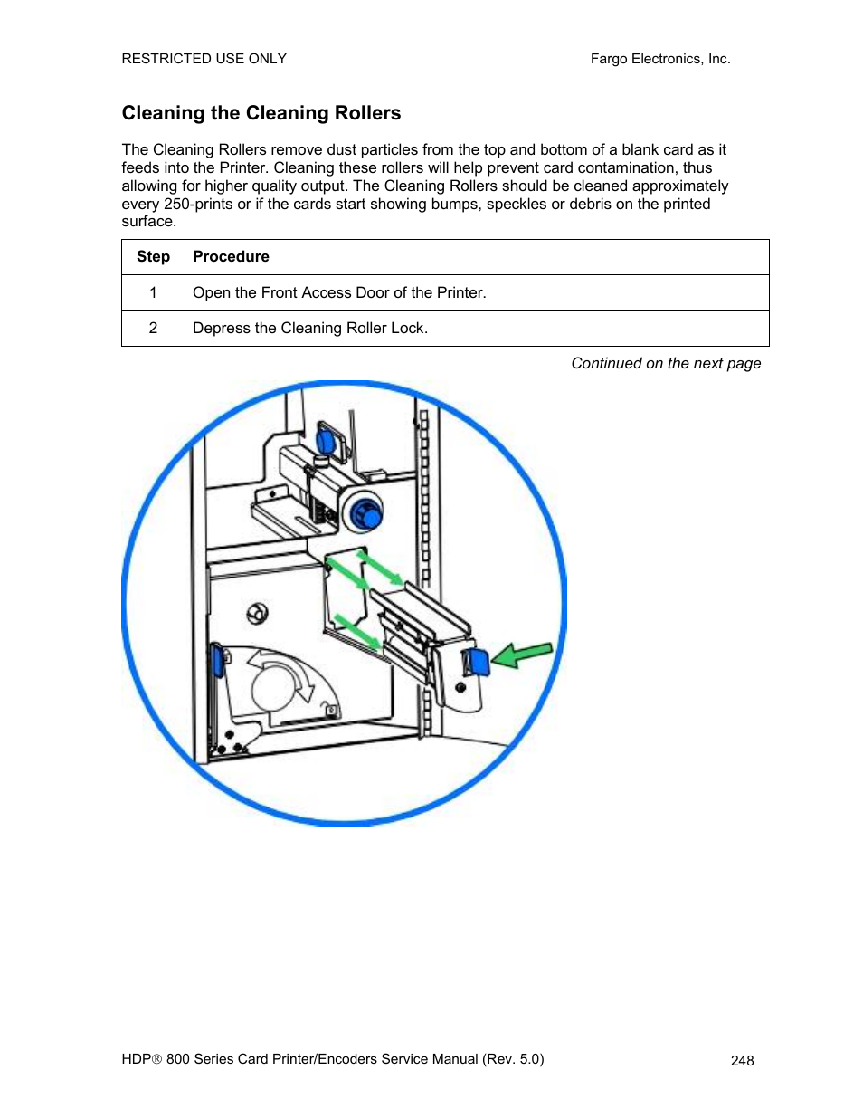Cleaning the cleaning rollers | FARGO electronic HDP820 User Manual | Page 262 / 370