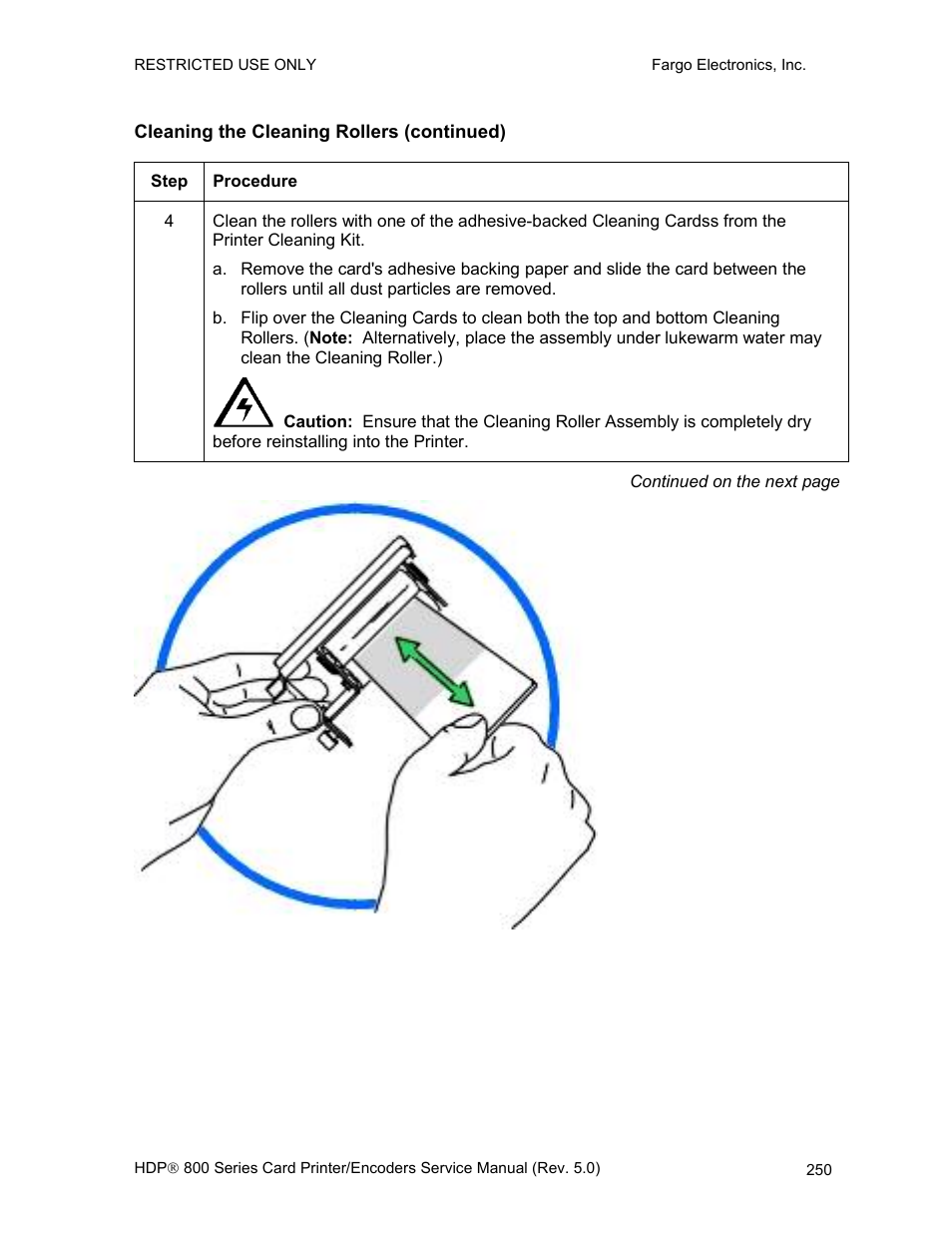 Cleaning the cleaning rollers (continued) | FARGO electronic HDP820 User Manual | Page 264 / 370